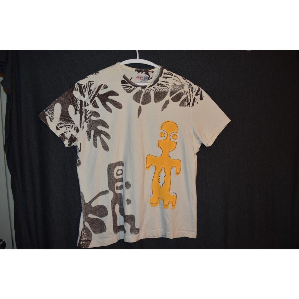 SIXTY Men's XXL Italy Made T-Shirt AOP Off-White Short Sleeve (READ)